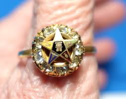 14K RGP ENAMEL EASTERN STAR CLEAR STONE RING VINTAGE SIZE ...