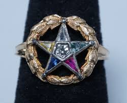 Vintage 14K Yellow Gold EASTERN STAR Diamond & Gemstones ...