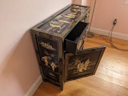 Black Lacquer Oriental Chinese Export Carved Soapstone Figural Buffet Cabinet | eBay