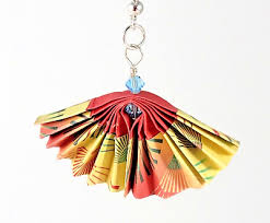 Origami Fan Earrings Hand Folded Yellow and Coral with Swarovski Accent Beads | eBay