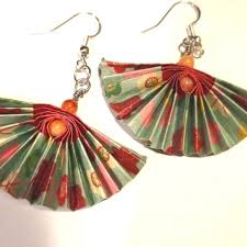 Handmade | Jewelry | Origami Fan Earrings Green And Coral With Beads Sterling Earwire | Poshmark
