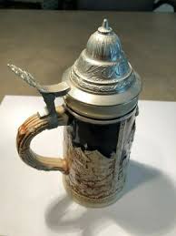 GERMAN BEER STEIN WITH PEWTER LID 9" VINTAGE COBALT BLUE ...