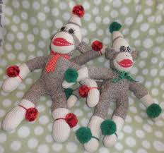 Handmade lot of 2 SOCK MONKEYS, Holiday Red & Green, Quality ...