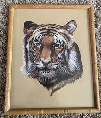 Vintage Faux Bamboo Picture Frame M. Yellis Tiger Print 70's ...
