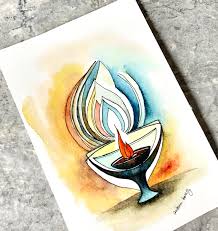Unitarian Universalist Flaming Chalice Painting, Brown Blue ...
