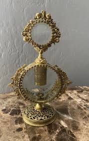 Vintage Gold ORMOLU Filigree Large PERFUME BOTTLE Cupid Hollywood Regency Glass | eBay