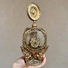 Vintage Gold Ormolu Filigree Thick Glass Perfume Bottle, Ornate Regency Decor, Bedroom Vanity