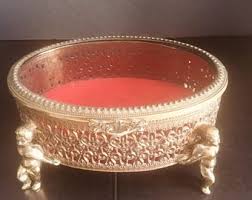 Vintage Ormolu Cherub Feet Beveled Glass Top Oval Jewelry ...