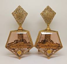 Vintage Pair of Ormolu Perfume Bottles Brass Amber Beveled ...