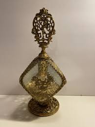 Fine antique gold plated brass hollow carved design perfume ...