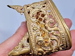 Antique Push Button Jewelry Box for Brooch Blue Leather Gold Engraved | eBay