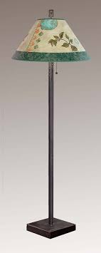 Steel Floor Lamp on Reclaimed Wood with Large Conical Shade in Celestial Leaf - Janna Ugone & Co