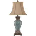 StyleCraft 30 in. Blue/Brown/Bronze/Gold Table Lamp with Taupe Fabric Shade L31354BDS - The Home Depot