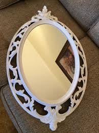 Espejo ovalado blanco, espejo de pared Hollywood Regency de 1962 con voluta abierta - Etsy México