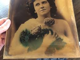 Vintage GLASS PHOTO Young Girl REVERSE PAINTED Victorian Lady flowers | eBay