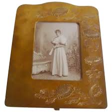 Aesthetic Movement Brass Raised Flower Picture Frame. For Sale at Ruby Lane