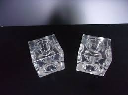 A Pair of Dimpled Glass Cubed Taper Candle Holders | eBay