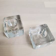 Pair of Vintage Lead Crystal Glass Candle Holders Cube ...