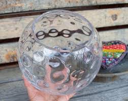 Large Vintage Round Vase, Terrarium, Heavy Dimpled Glass ...