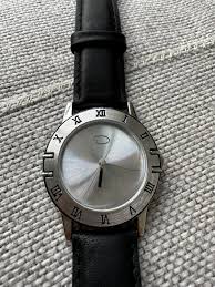 Vintage Oscar De La Renta Watch Silver Tone Black Leather ...