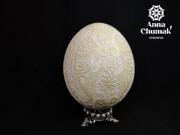 Author's Ukrainian Easter Egg (pysanka) "dove of Peace" on Ostrich Egg (total Handmade). - Etsy