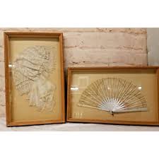 Antique Ladies White Lace Wedding Bonnet & Fan in Shadow Box Circa 1880's | eBay