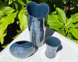 Vintage Otagiri Blue Iris Trio of Vases - Etsy