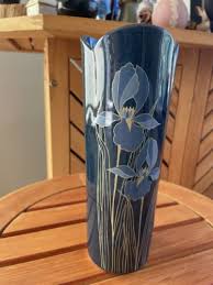 Otagiri Japan Floral Vase Hand Painted 8 3/8” Tall Blue Vase ...