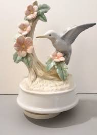 Vintage Music Box Hummingbird with Pink Flowers Spinning ...