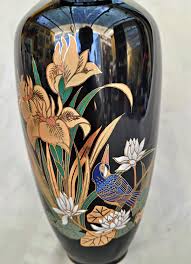 Vintage Japanese Porcelain Vase: Black, Gold Gilt Irises ...