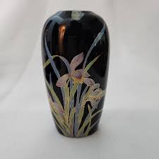 Vintage Black Onyx San Francisco Iris Vase Asian Japan Gold ...