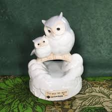 Otagiri Owl Revolving Music Box Baby Bird Porcelain The Way ...