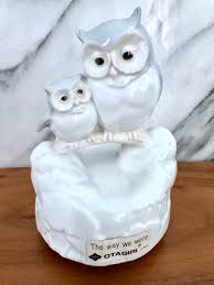 Vintage OTAGIRI Japan Porcelain MUSIC BOX Owl Birds San ...