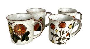 Set of 4 Mid-Century Modern Speckled Stoneware Coffee/Tea Mugs | eBay