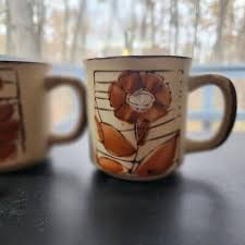 4 Vtg Mid Century Modern Floral Stoneware Made in Japan ...