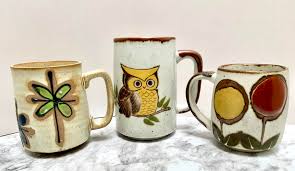 Midcentury Stoneware Whimsical Floral and Owl Motif Pottery ...