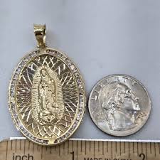 14k yellow real gold Holy Virgin Mary pendant charm 1.95 ...