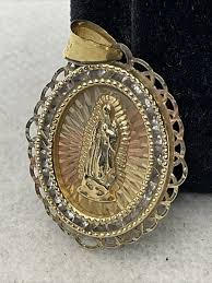 Solid 14K Tricolor Gold White CZ VIRGIN MARY Religious Charm ...