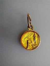 Vintage Catholic Curved Glass Lourdes Small Religious Medal ...
