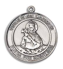 Virgen Del Carmen Medal - Sterling Silver Round Pendant (2 ...