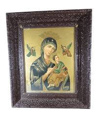 Antique Puccinelli Mother Mary & Jesus Lithograph in Original Antique