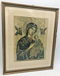 Antique french religious print early 1900's gilded wood ...