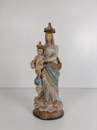 antique Neo Gothic Statue Plaster Polychrome Our Lady of Victory With Infant Ang | eBay