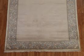 Bordered Beige Wool Nepalese Rug 5x8 Ft Hand-Knotted Solid ...