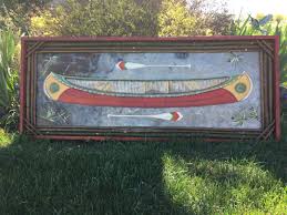 Canoe Painting on Vintage Tin Cabin Lodge Decor Lakeview ...