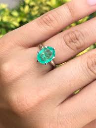 3.70 carat Colombian Emerald Solitaire Gold Engagement Ring 14K