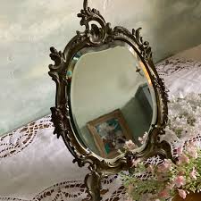 Brass Vintage French Mirror With Beveled Mirror Glass in ...