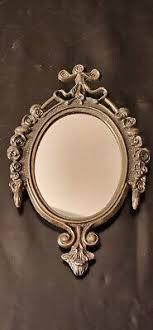 VINTAGE 6.5"x 4" ORNATE METAL OVAL MIRROR -- MADE IN ITALY ...