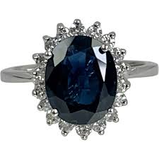 14K White Gold Oval Shaped Blue Sapphire Diamond Engagement ...