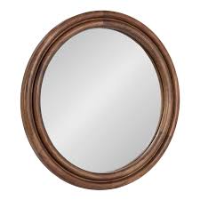 Kate and Laurel Oman 26-in W x 26-in H Round Walnut Brown Framed Wall Mirror 227323 at Lowes.com